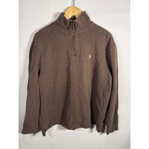 Polo Ralph Lauren Mens Brown Quarter Zip Cotton Pullover Sweater Large FLAW